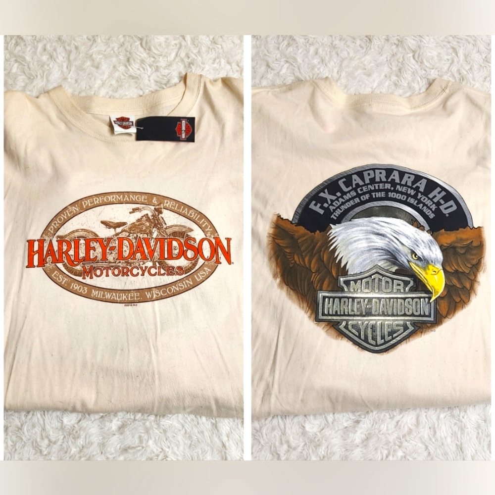Harley Davidson Mens 3XL Long Sleeve Crewneck T Shirt Beige Eagle Graphic 2014